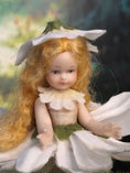 Load image into Gallery viewer, Porcelain Jointed Blonde Flower Fairy Girl Dollhouse Doll, zoom in close detail
