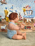 Load image into Gallery viewer, Sculpted Clay Happy Brunette Chubby Toddler Baby Boy Doll, right side
