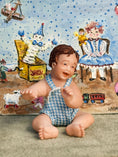 Load image into Gallery viewer, Sculpted Clay Happy Brunette Chubby Toddler Baby Boy Doll, front view
