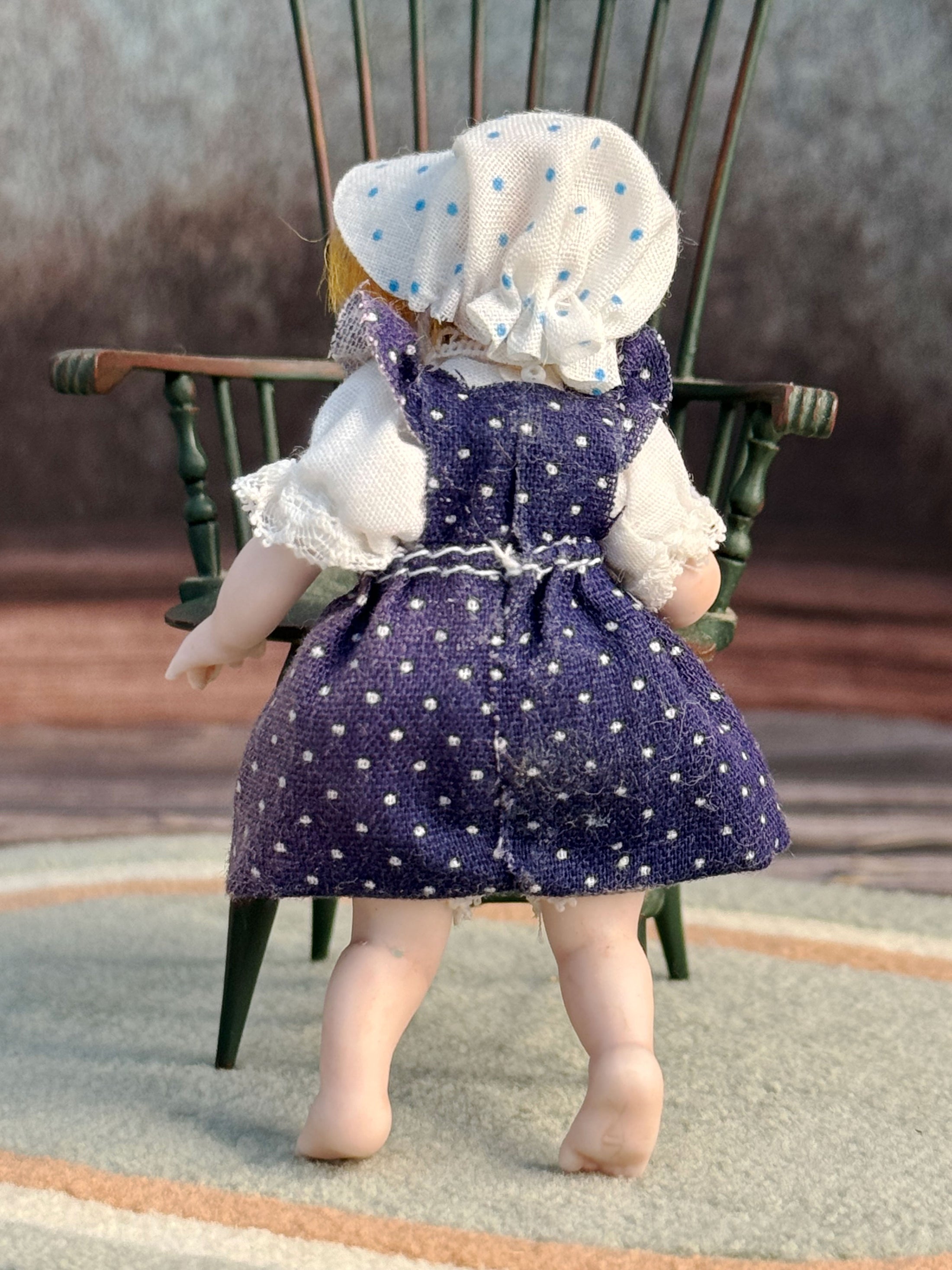 Sculpted Porcelain Red Head Primitive Young Girl Doll, Jointed, back view
