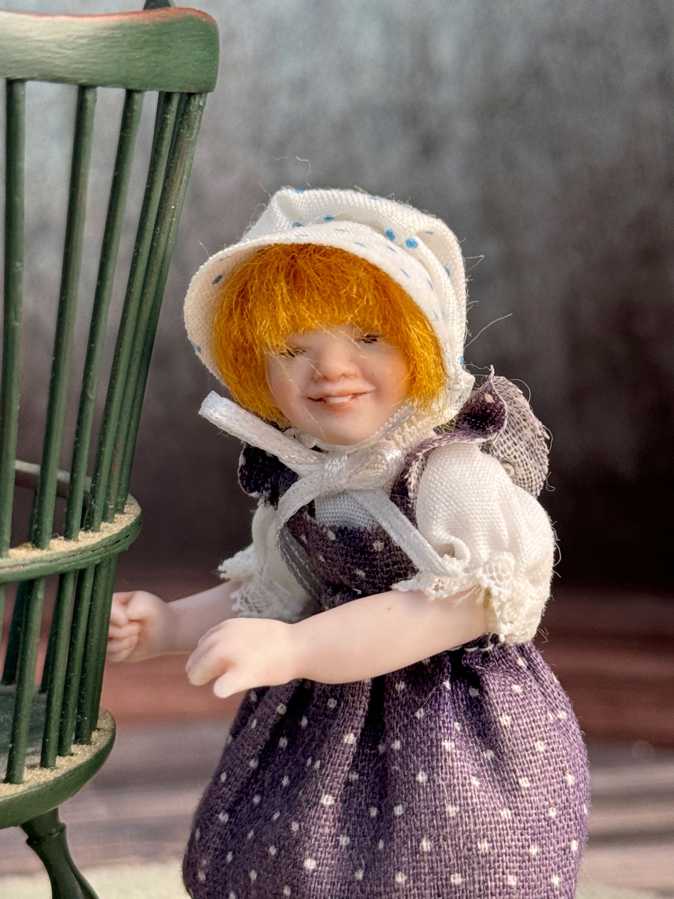 Sculpted Porcelain Red Head Primitive Young Girl Doll, Jointed, left side