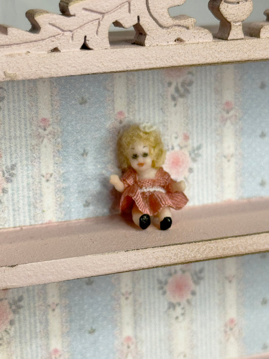 Tiny Little Sculpted Clay Blonde Baby Doll for Dollhouse Child, front view