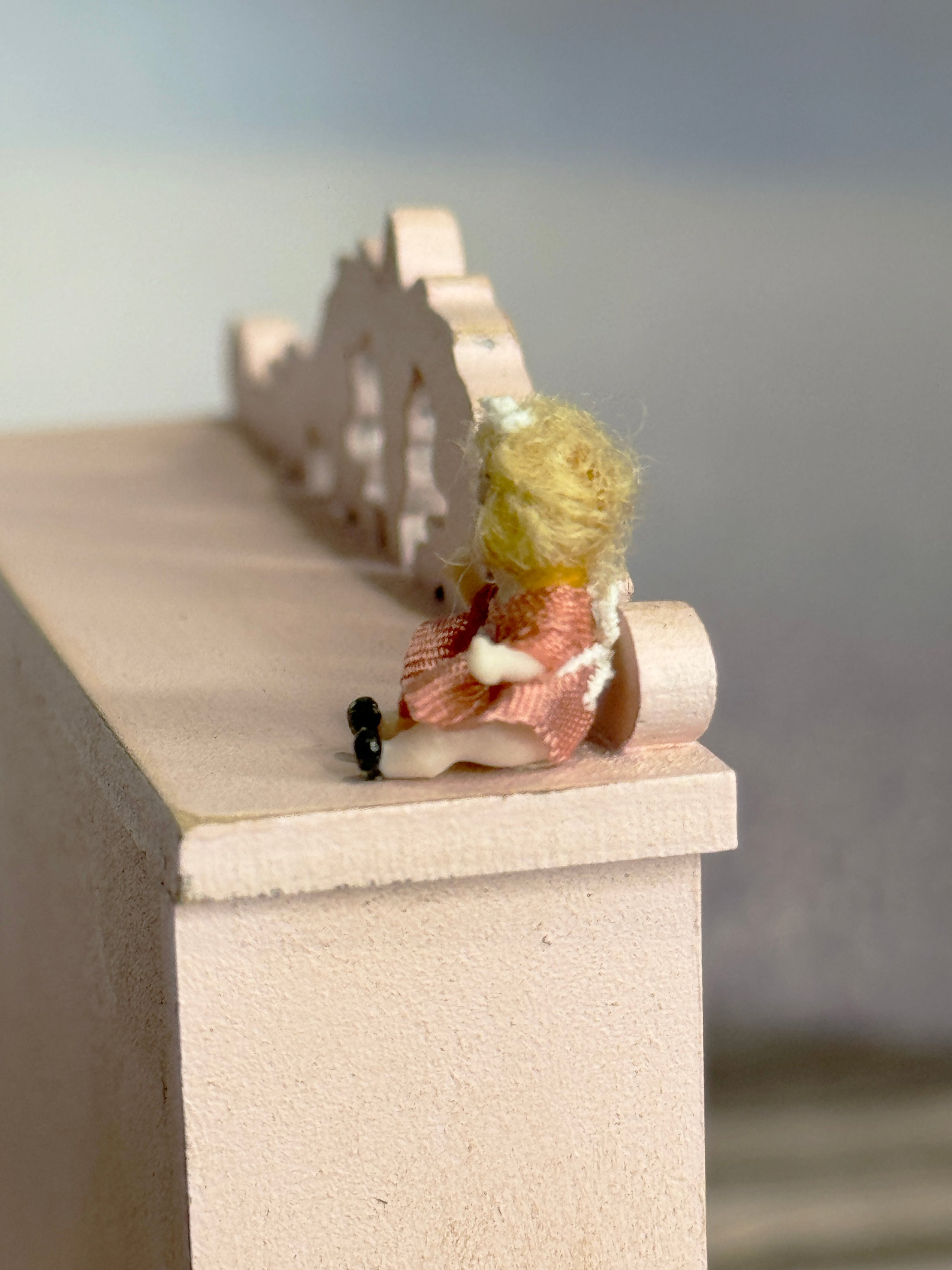 Tiny Little Sculpted Clay Blonde Baby Doll for Dollhouse Child, side view