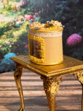 Load image into Gallery viewer, Miniature Dollhouse Yellow Silk Victorian Hatbox with Diorama Hat Shop Scene Inside, side
