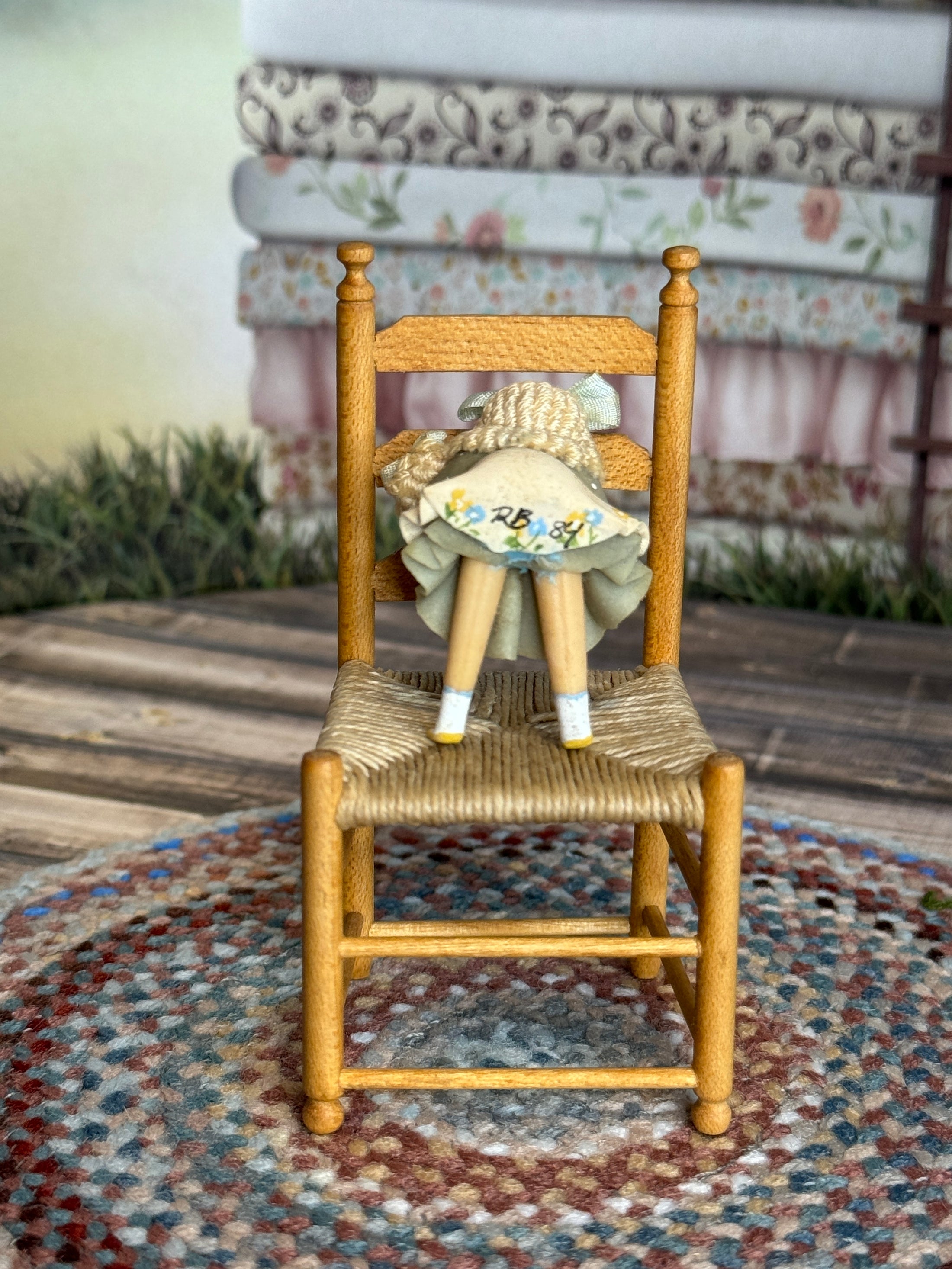 Robin Betterley Signed Sculpted Clay Blonde Toy Doll Holding Her Dolly 1984, underside, signature