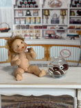 Load image into Gallery viewer, Signed Sculpted Clay Messy Naked Baby Boy with Cookie Jar 1986, sitting on table
