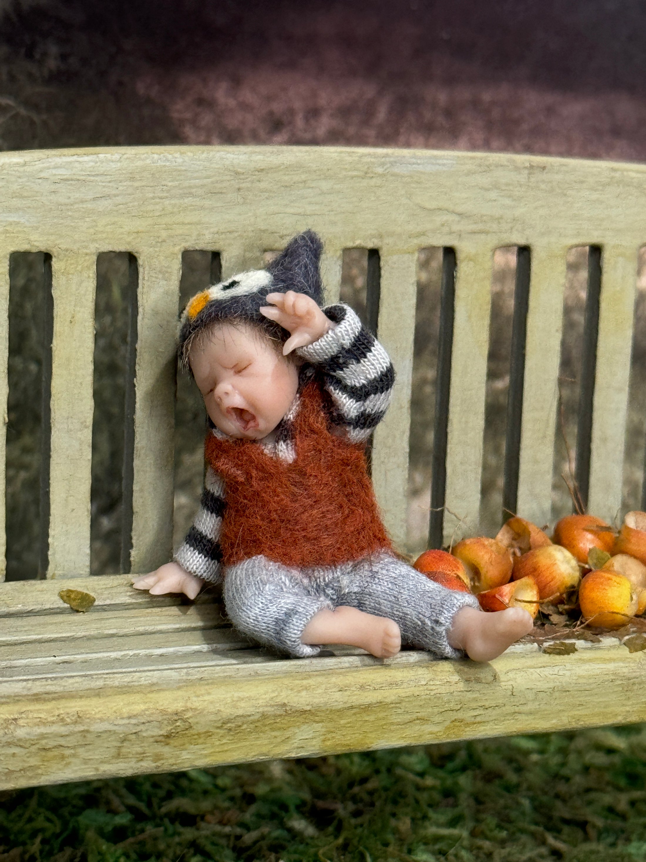 RARE Yawning Sleepy Baby Boy Dollhouse Doll Germany Angelika Mannersdorfer, front view