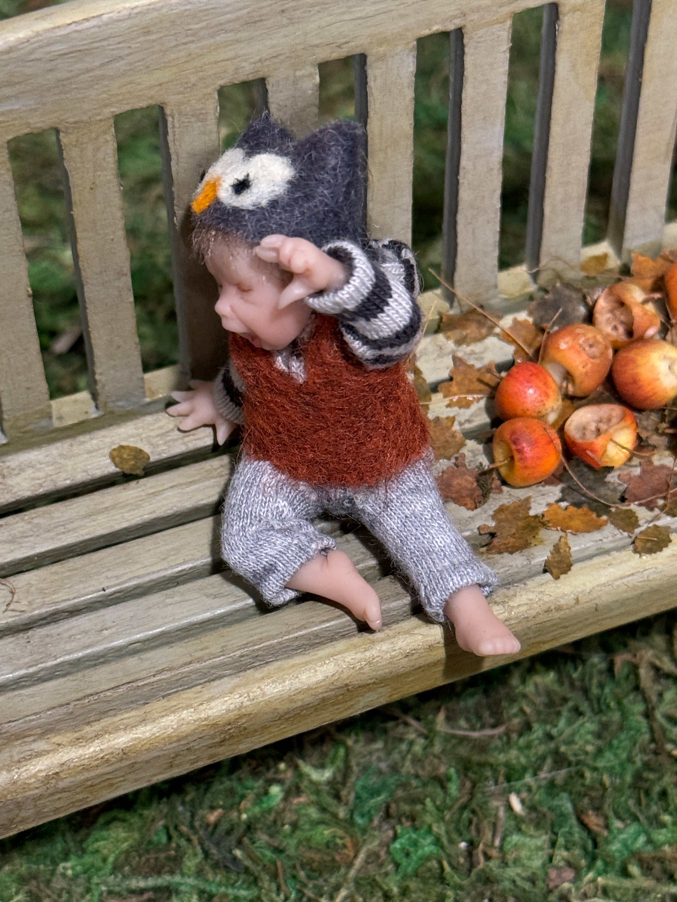 RARE Yawning Sleepy Baby Boy Dollhouse Doll Germany Angelika Mannersdorfer, top view