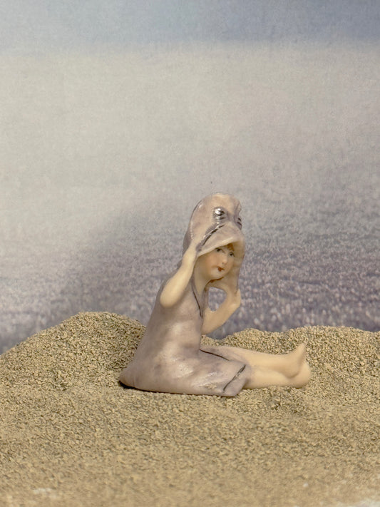 Antique Sculpted Porcelain Edwardian Era Swimmer Girl Figurine, side view