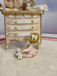 Load image into Gallery viewer, Sculpted Clay Baby Girl Doll in Pink Pajamas with Teddy Bear, side view
