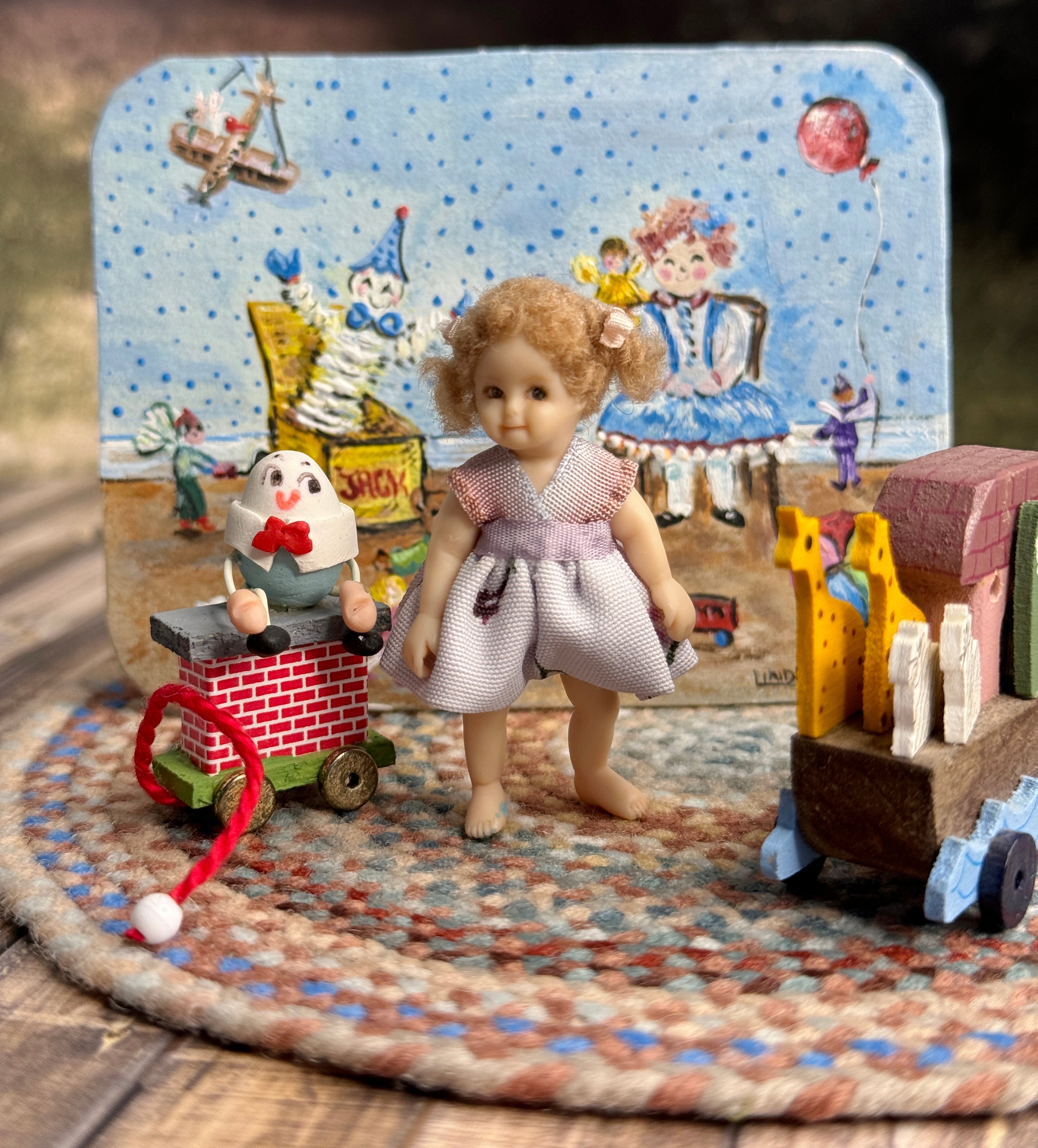 Rose Coddair Cute Sculpted Clay Little Toddler Girl with Pigtails, front view