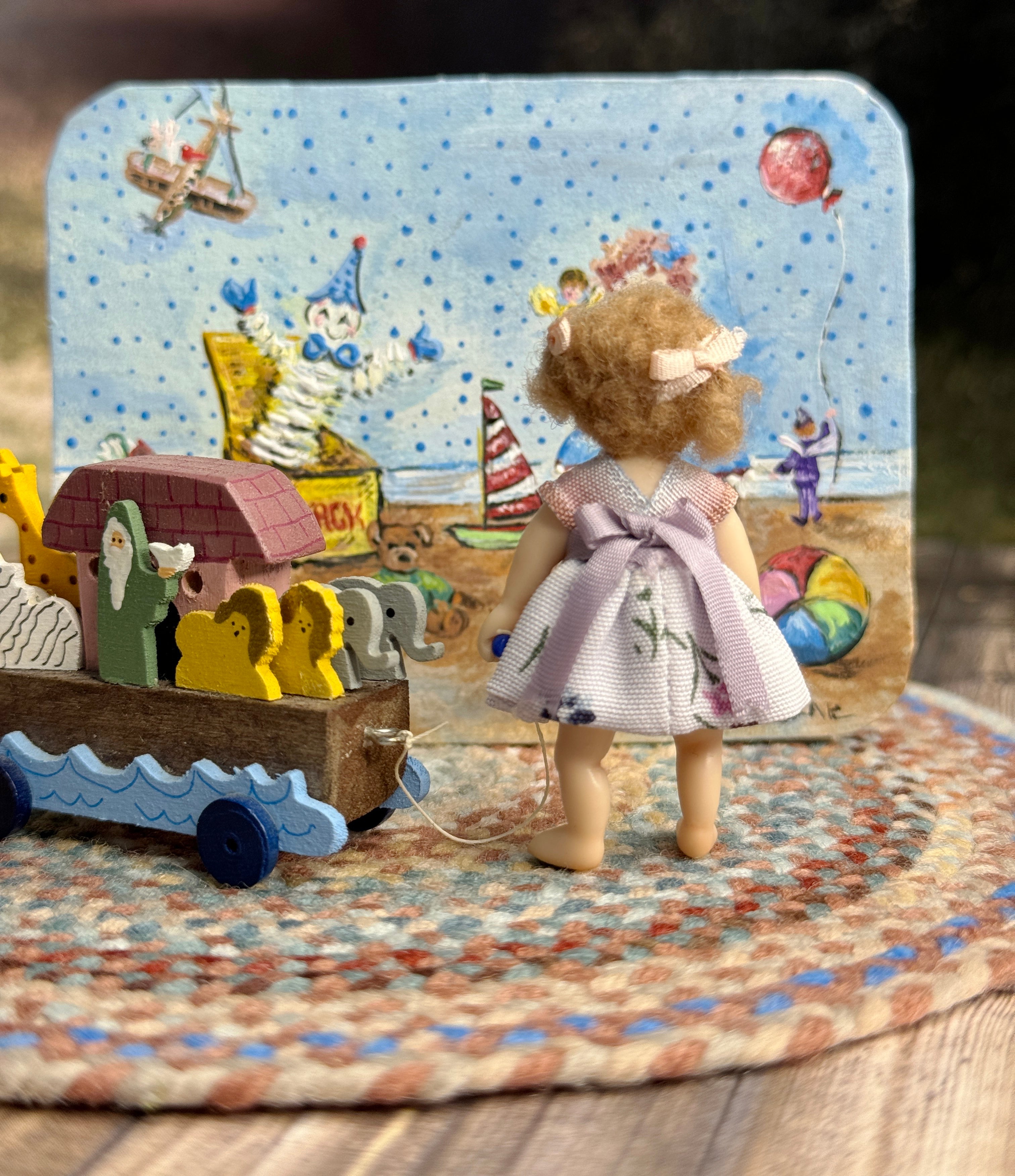 Rose Coddair  Cute Sculpted Clay Little Toddler Girl with Pigtails, back view