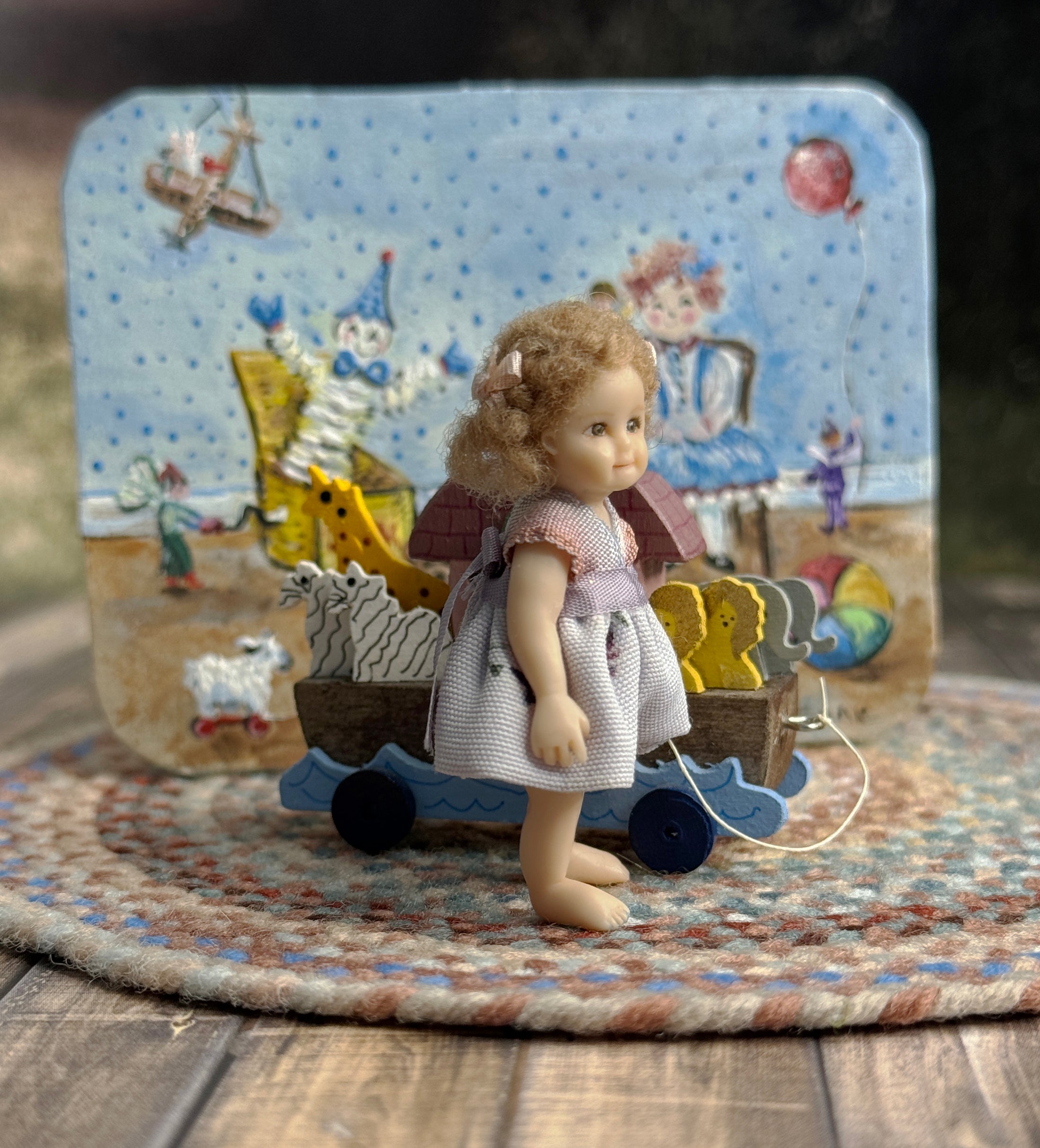 Rose Coddair Cute Sculpted Clay Little Toddler Girl with Pigtails, right side view