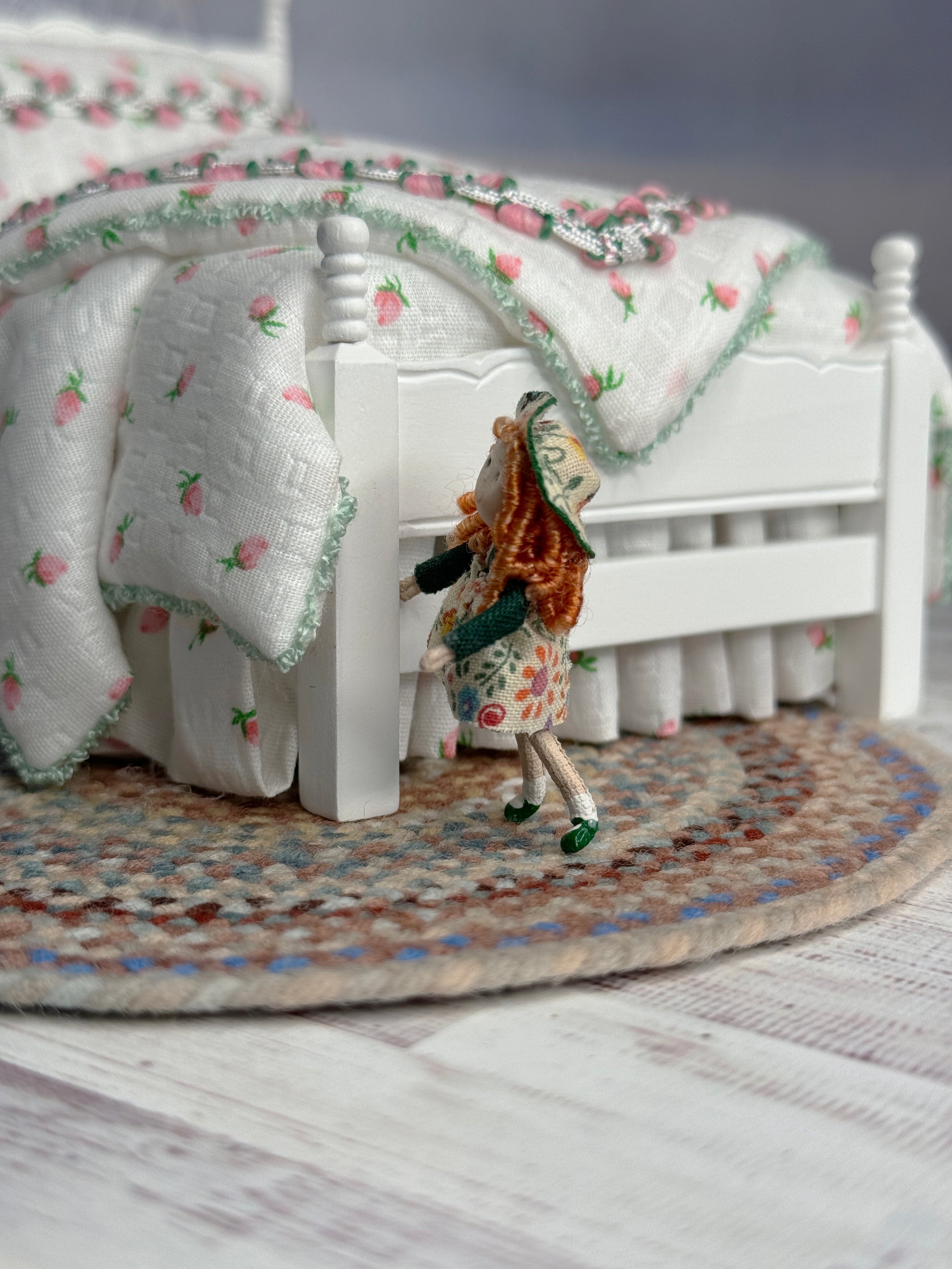 Ann Anderson Toy Dolly in Floral Spring Dress, left side view