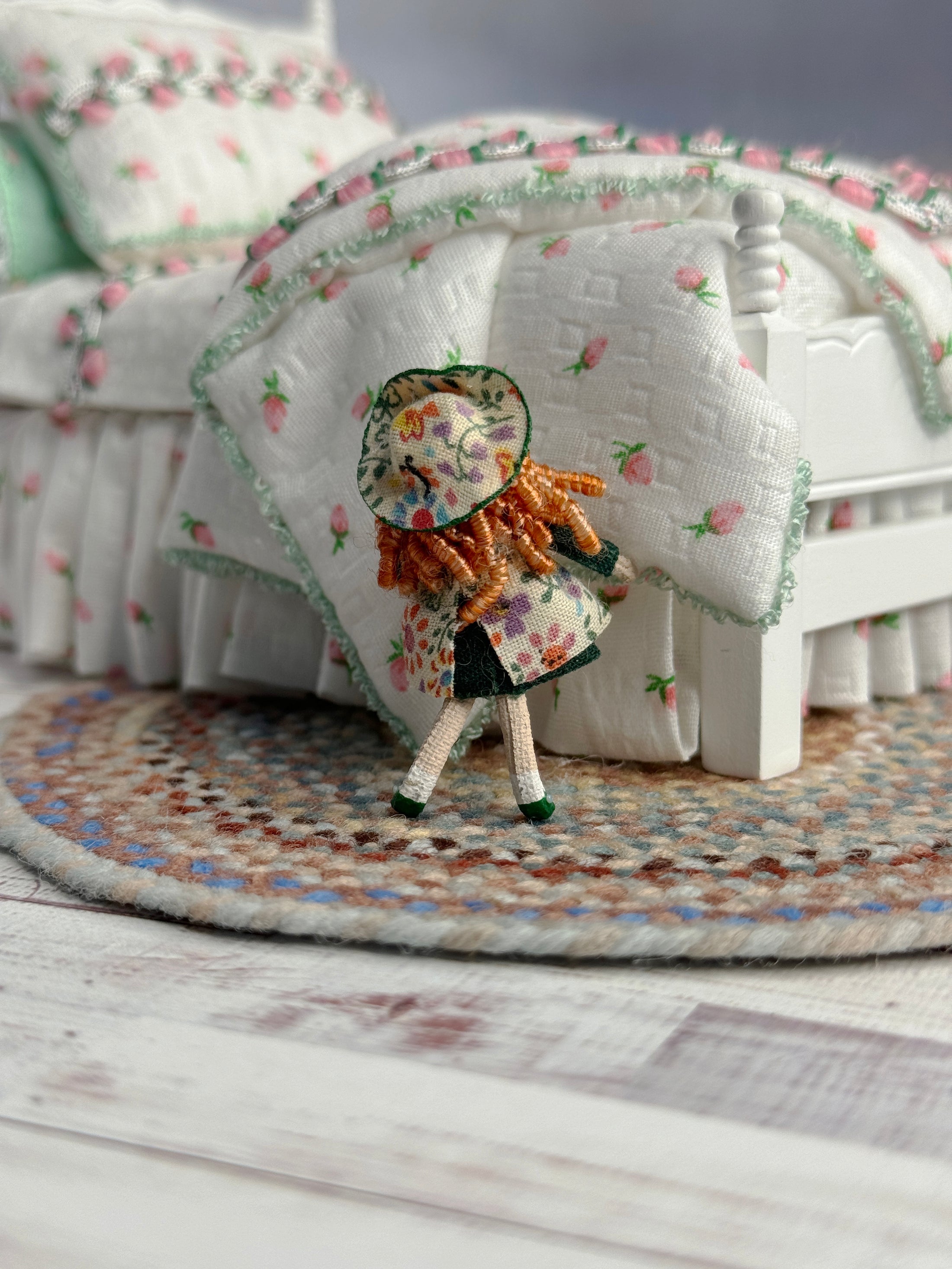 Ann Anderson Toy Dolly in Floral Spring Dress, back view