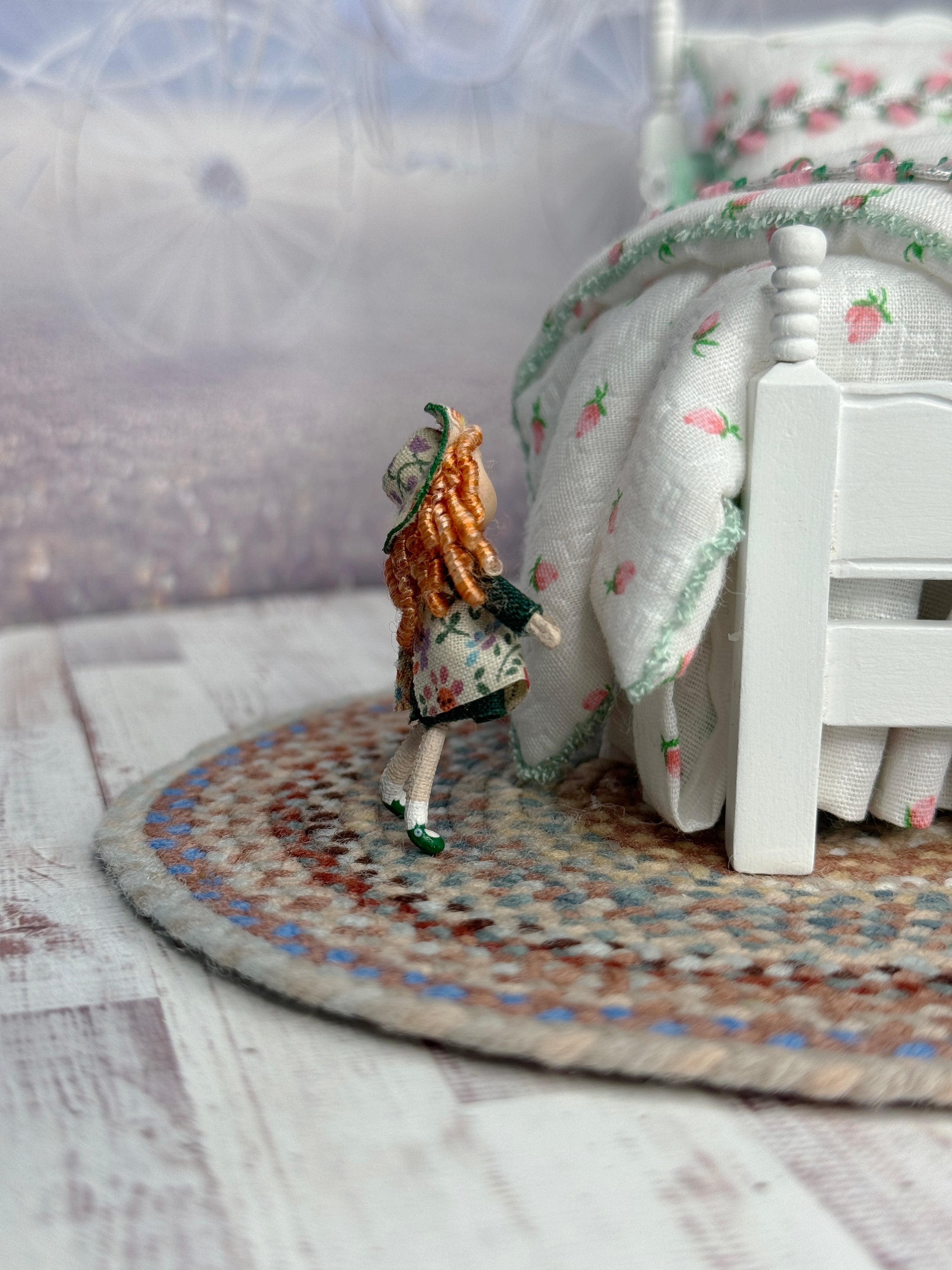 Ann Anderson Toy Dolly in Floral Spring Dress, right side view