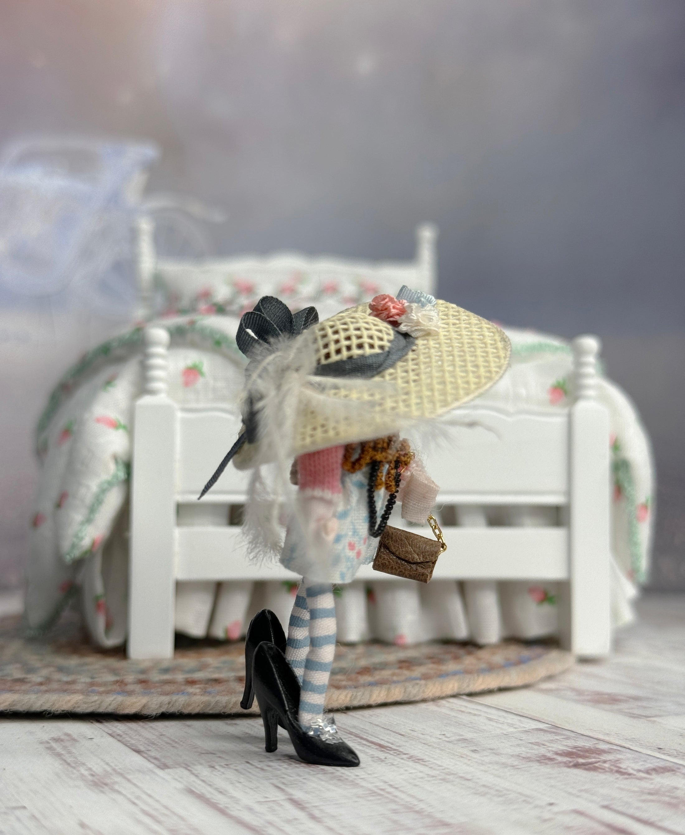 Tiny Clay Little Toy Dolly in Dress Up Clothes & Heels, right side view