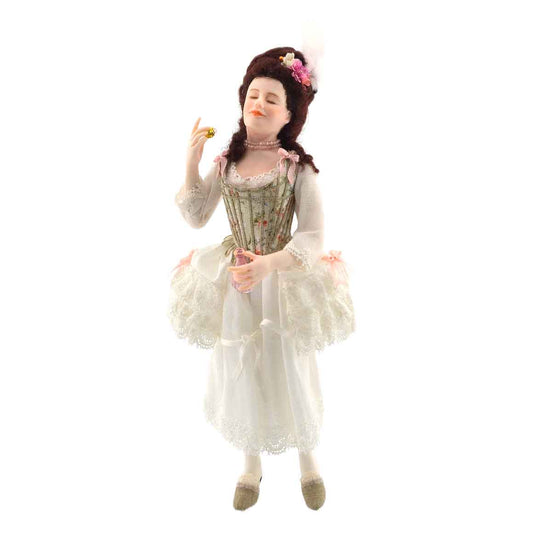 Rococo Era Boudoir Lady Doll With Glass Perfume Bottle Clay