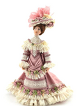 Load image into Gallery viewer, Victorian Lady Doll with Rose Silk and Lace Gown Fabulous Hat
