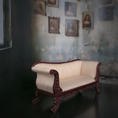 Load image into Gallery viewer, Bespaq Victorian Style Ivory Silk Upholstered Sofa Mahogany Miniature 1990s

