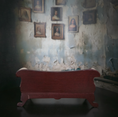 Load image into Gallery viewer, Bespaq Victorian Style Ivory Silk Upholstered Sofa Mahogany Miniature 1990s
