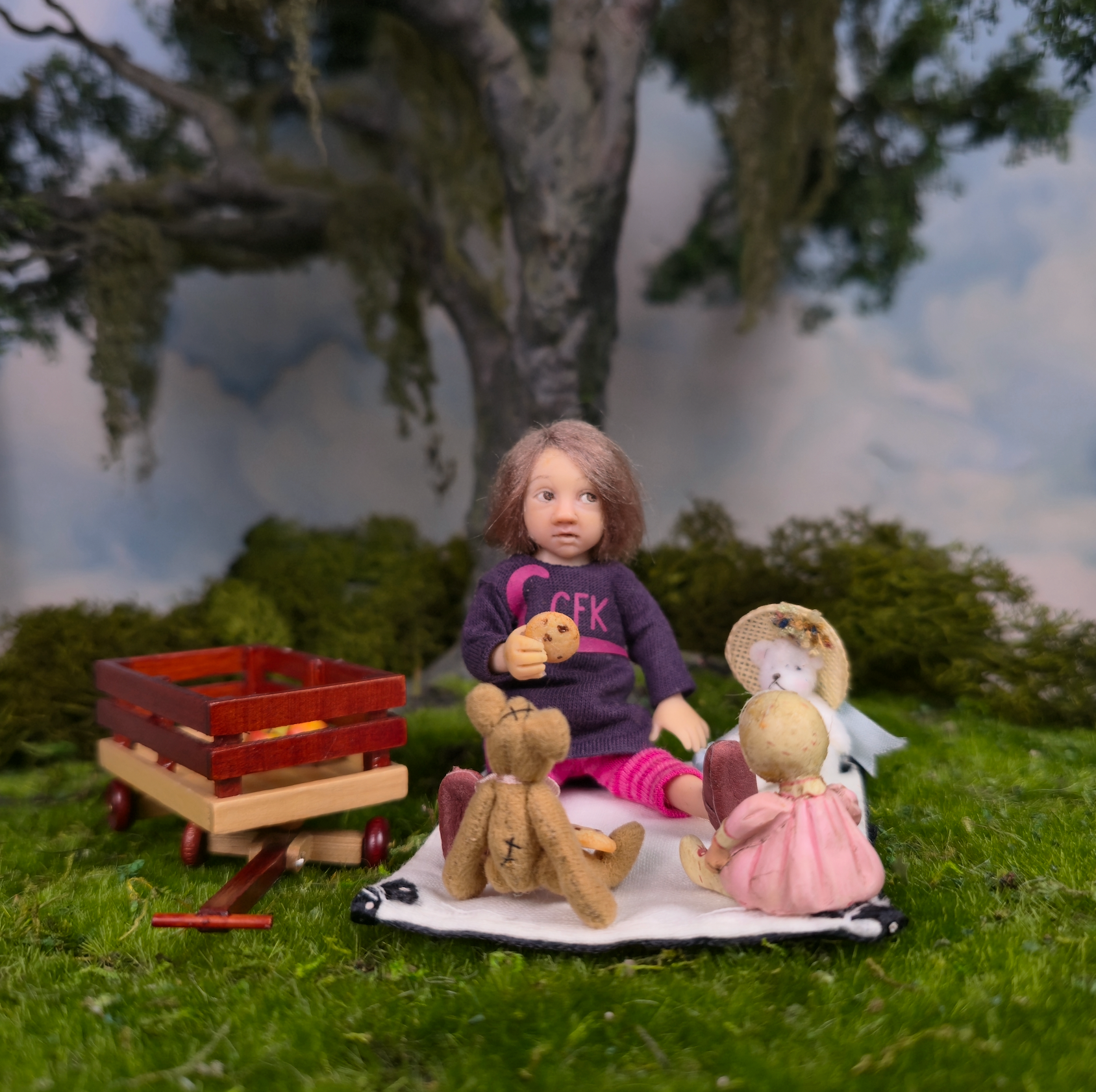 OOAK Catherine Muniere Dollhouse Little Girl Doll with Apple IGMA