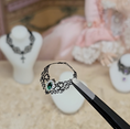 Load image into Gallery viewer, RESERVED MADAME Y Sun Lemmens Gothic Filigree Emerald Lace Choker Necklace on White Bust
