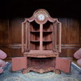 Load image into Gallery viewer, Pierre Zador French Louis XV Marquetry Corner Display Cabinet, Porcelain Medallion 1993
