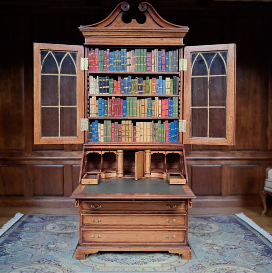 Alan Barnes of Tarbena Miniatures Georgian Secretary Bookcase with Carved Books 2013