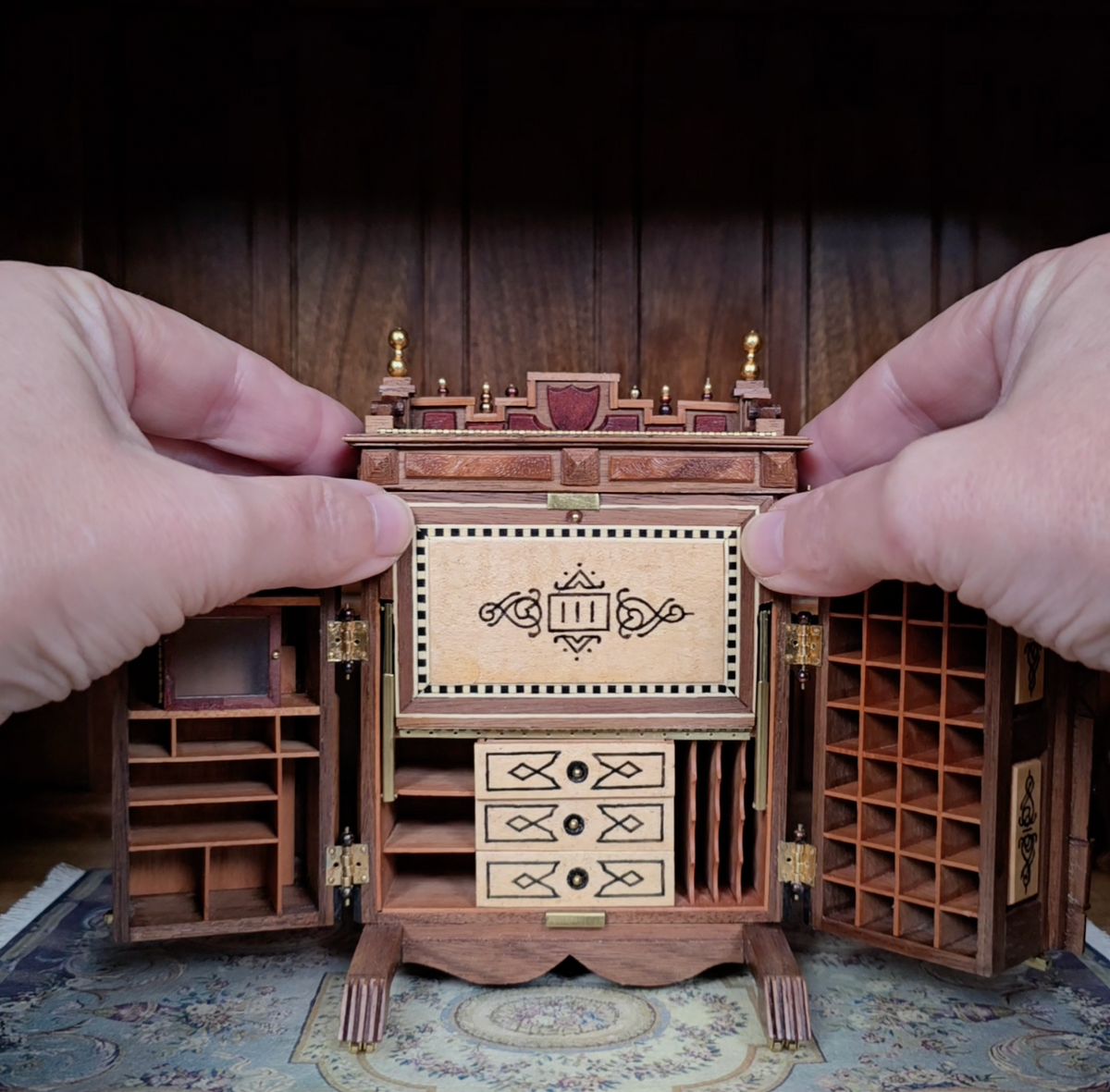 Orvin Benonie Fjare Victorian Wooton Patent Cabinet Secretary Desk with Working Compartments