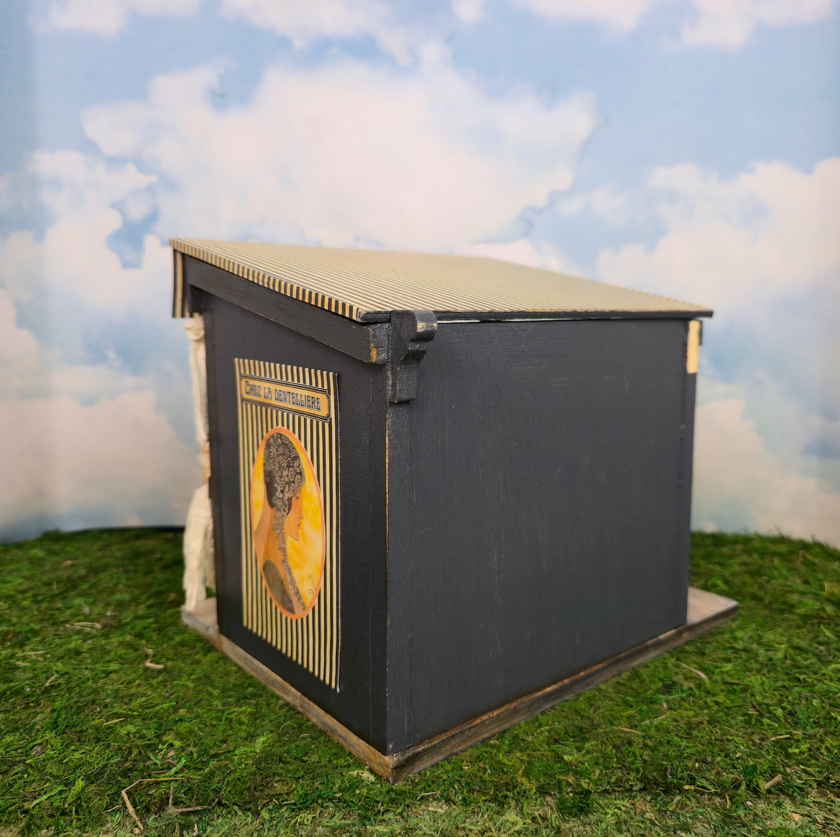 OOAK French Lace Market Stall Diorama Miniature Dollhouse Mercerie