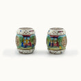 Load image into Gallery viewer, Hand Painted Gilt Chinese Porcelain Chinoiserie Drum Garden Stools Seats
