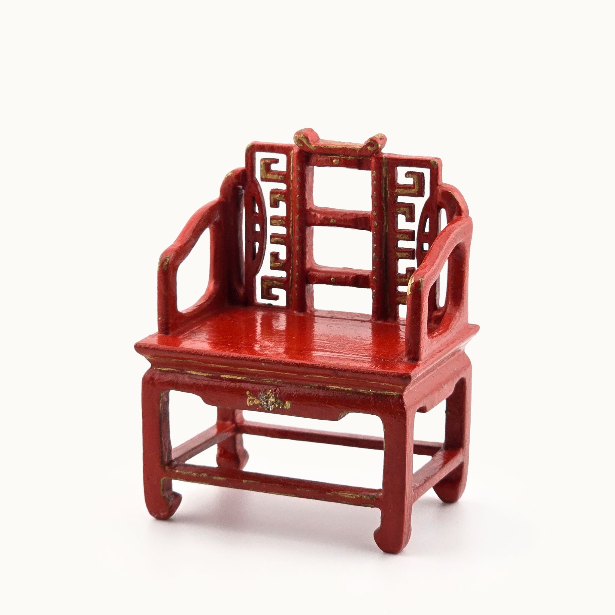 SIGNED Gilt Red Lacquer Chinese Asian Hand Carved Wood Arm Chair (B)