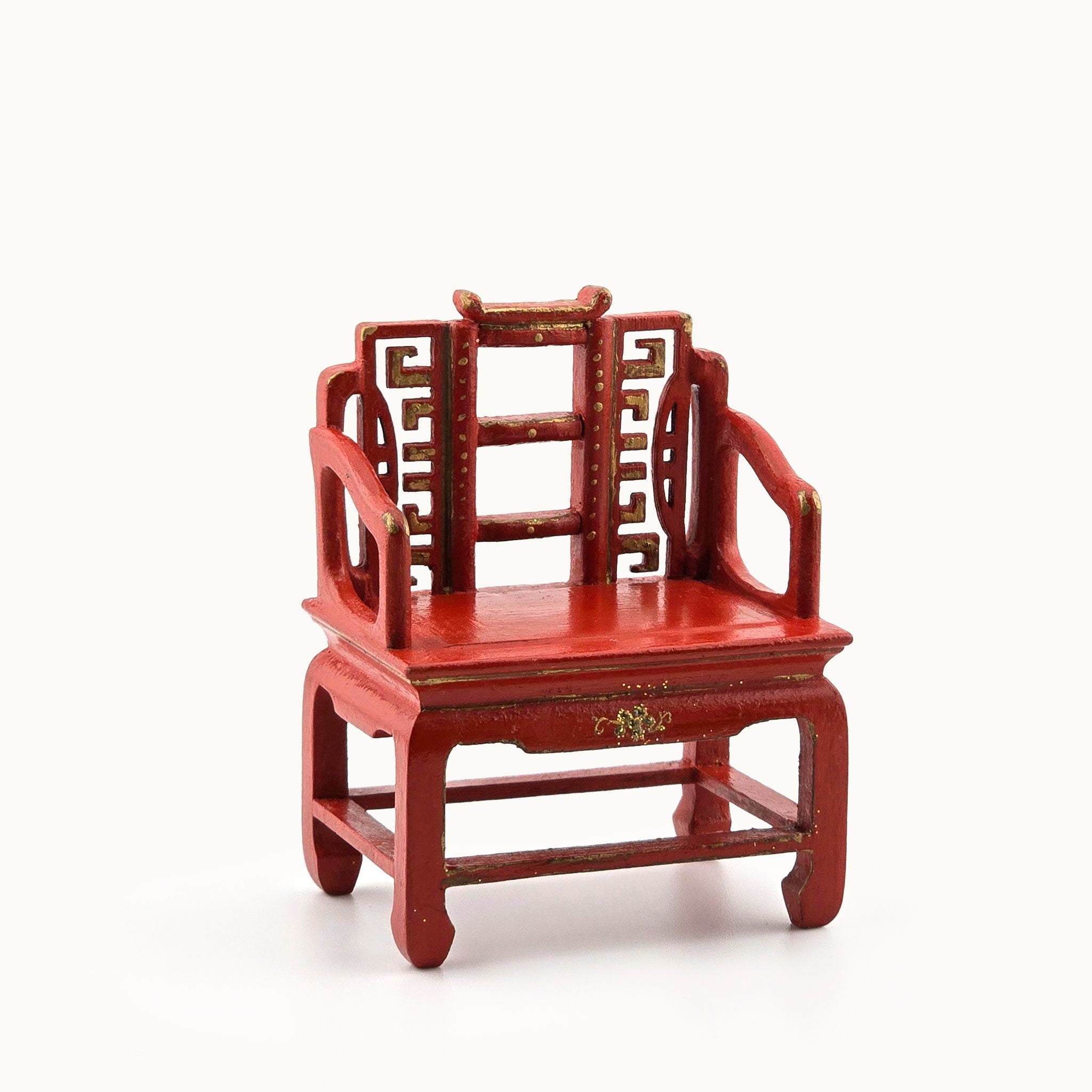 SIGNED Gilt Red Lacquer Chinese Asian Hand Carved Wood Arm Chair (A)