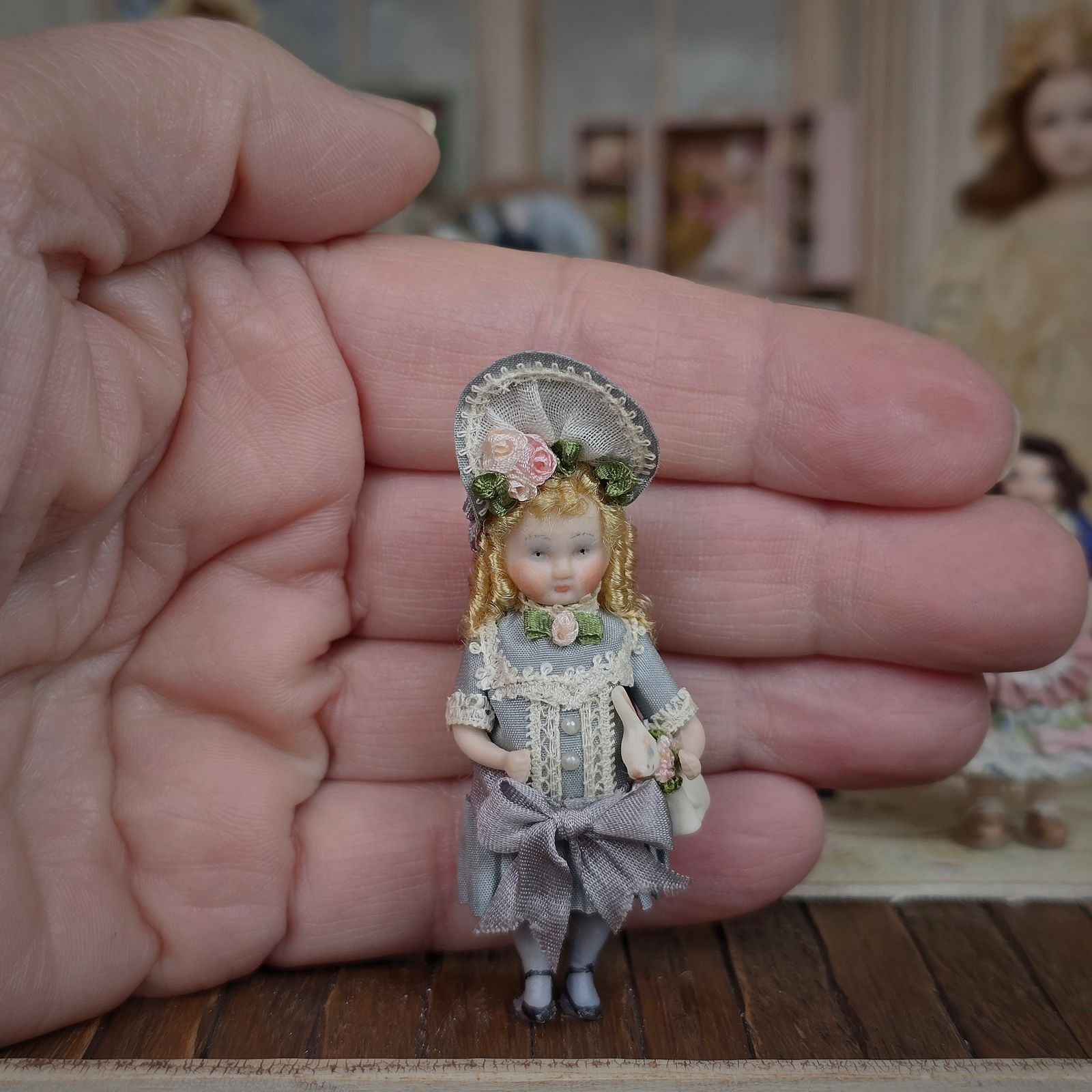 Miniature Dollhouse Porcelain Companion Doll Victorian All Silk