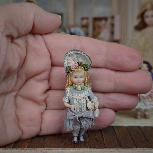 Miniature Dollhouse Porcelain Companion Doll Victorian All Silk