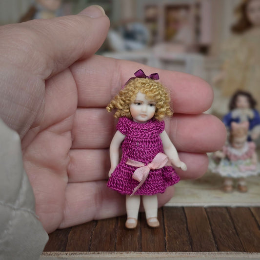 Miniature Dollhouse Porcelain Toddler Doll Little Girl Ringlets by Marcello Cupella