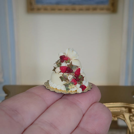 Miniature Dollhouse Romantic Berries & Ivy Tiered Wedding Cake Artisan Clay 1:12