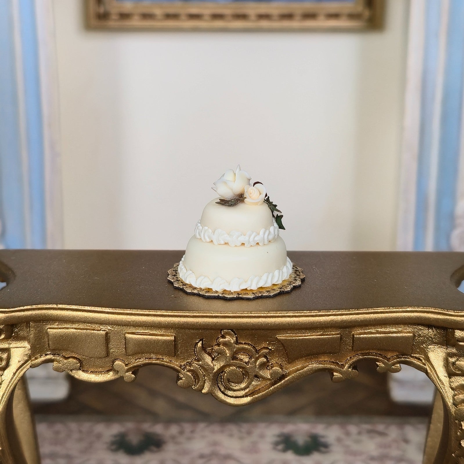 Miniature Dollhouse Romantic Berries & Ivy Tiered Wedding Cake Artisan Clay 1:12