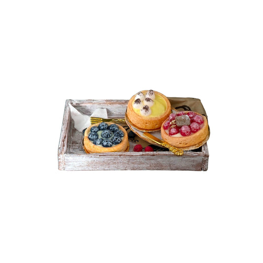Miniature Dollhouse Artisan Fruit Tarts Diorama Box Country Bakery Tray 1:12