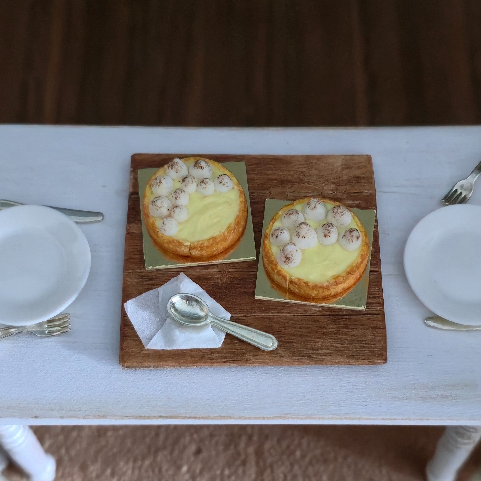Miniature Dollhouse Japanese Artisan Lemon Meringue Tarts Dessert Board Diorama