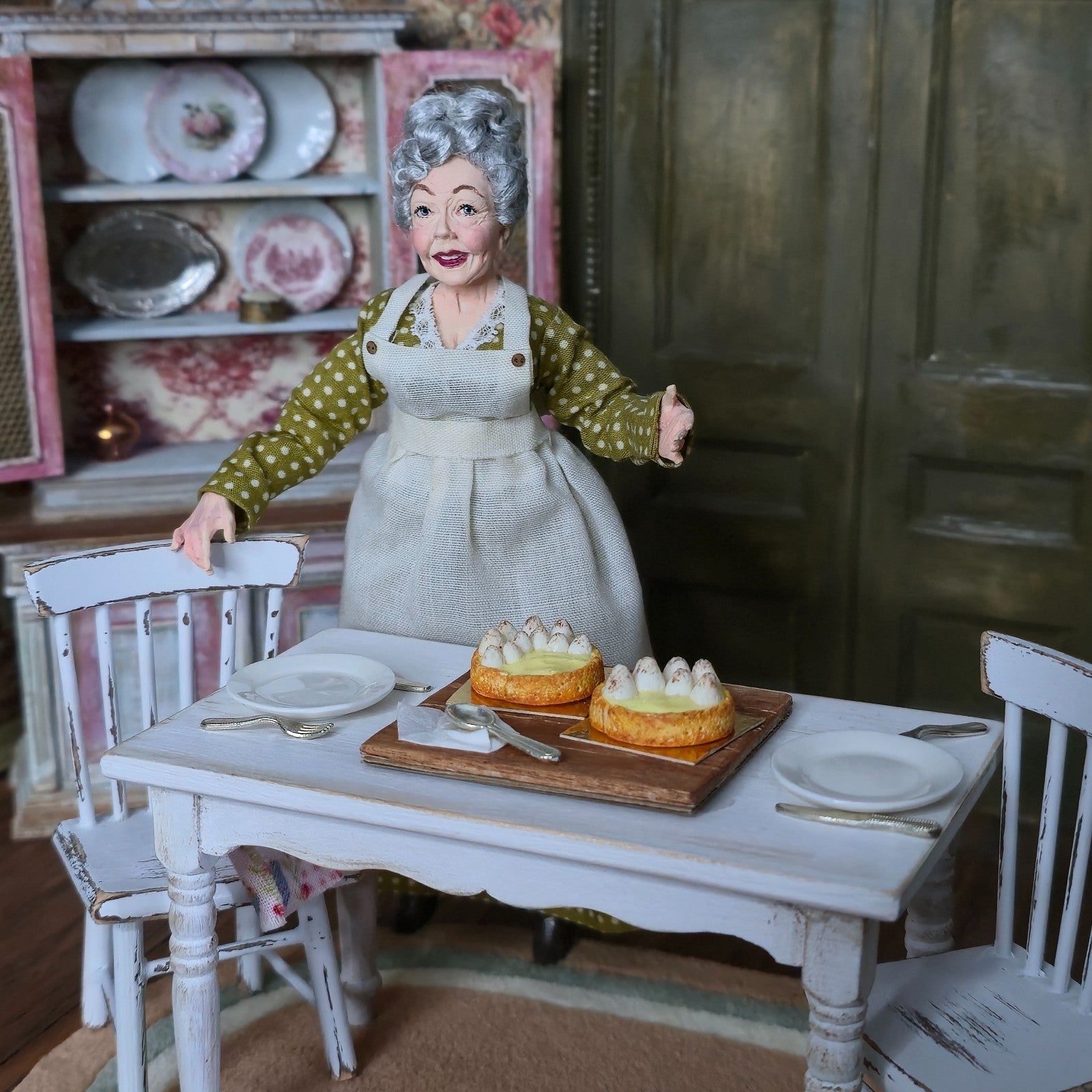 Miniature Dollhouse Japanese Artisan Lemon Meringue Tarts Dessert Board Diorama