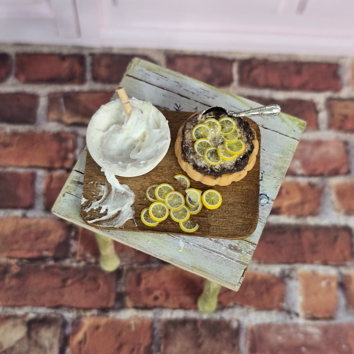 Chocolate And Lemon Tart Baking Board Diorama IGMA Signed Portugal Miniature Dollhouse