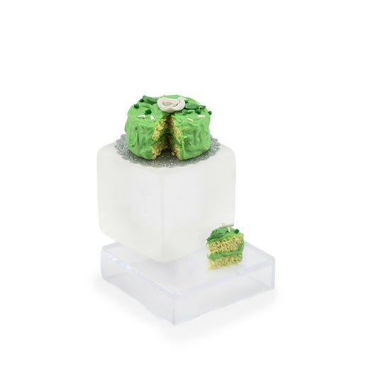 Green Frosted Birthday Layer Rose Cake with Slice OOAK 1:12 Miniature Dollhouse