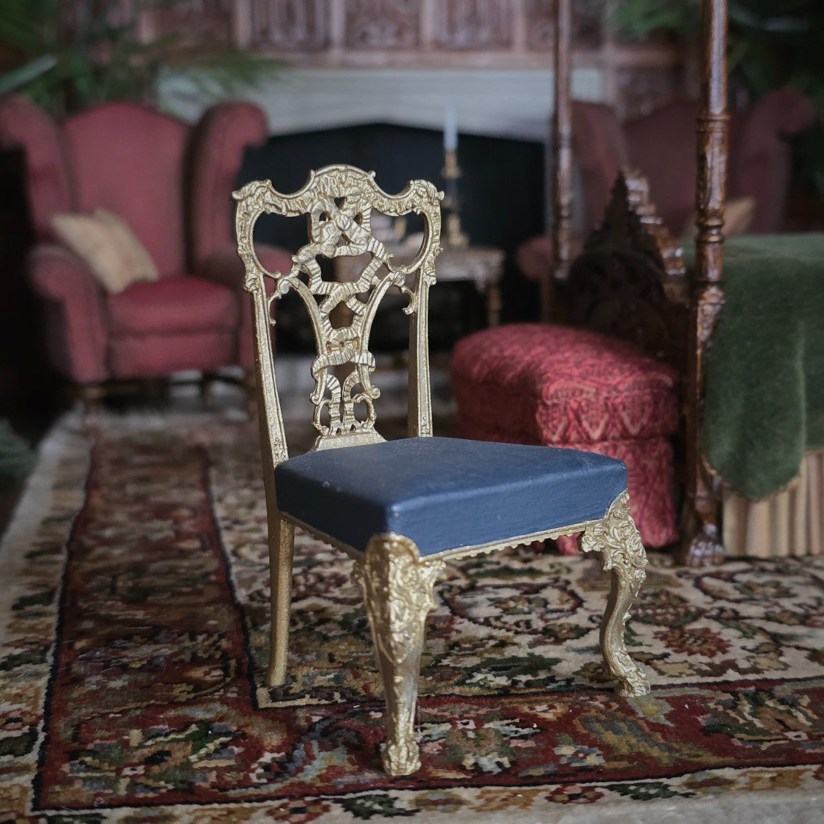 Mark Models Chippendale Ribbon-Back Side Chair, Gold Metal with Black Seat