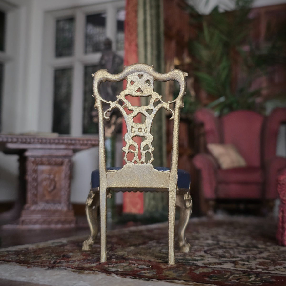 Mark Models Chippendale Ribbon-Back Side Chair, Gold Metal with Black Seat