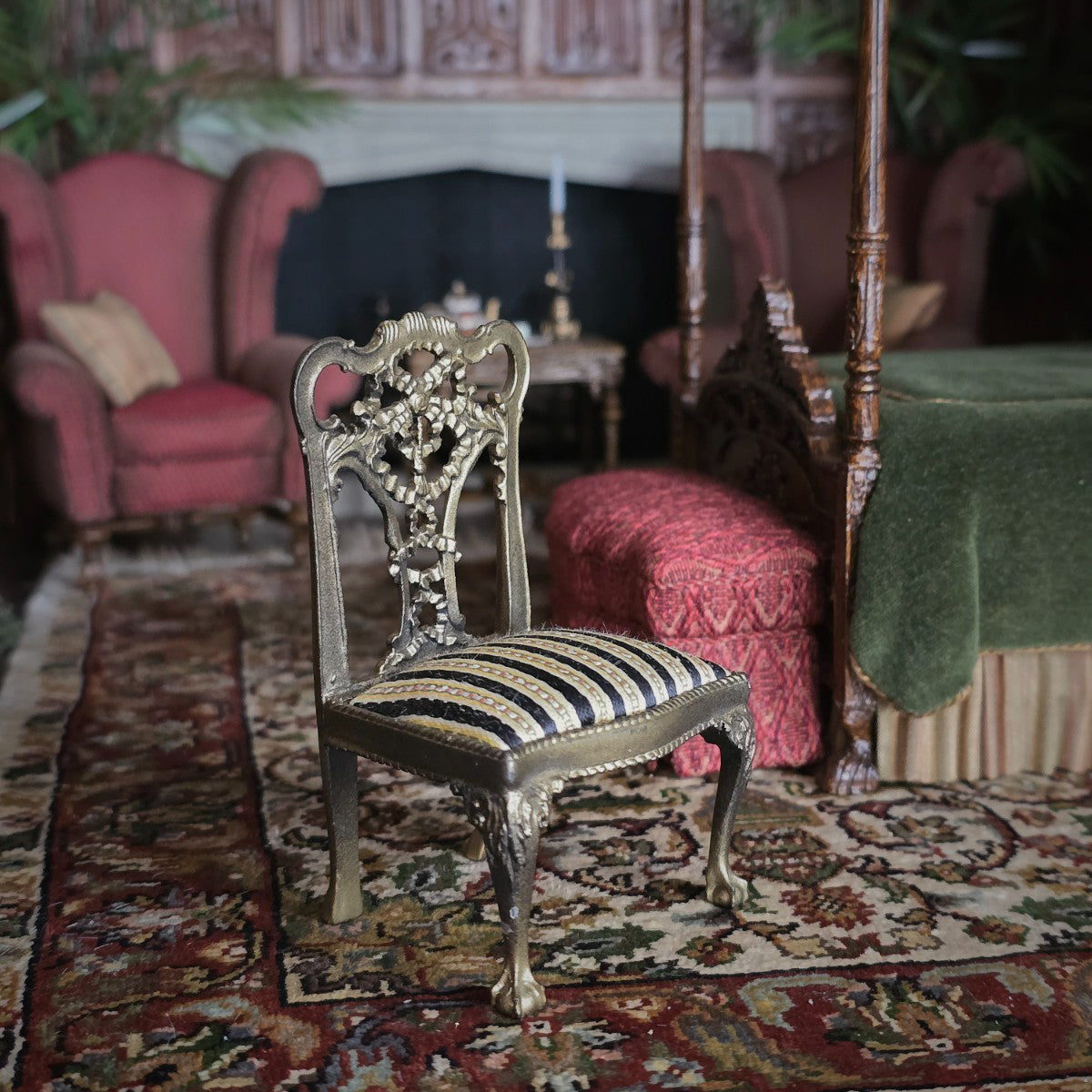 Chippendale-Style Ribbon-Back Side Chair with Silk Upholstered Seat