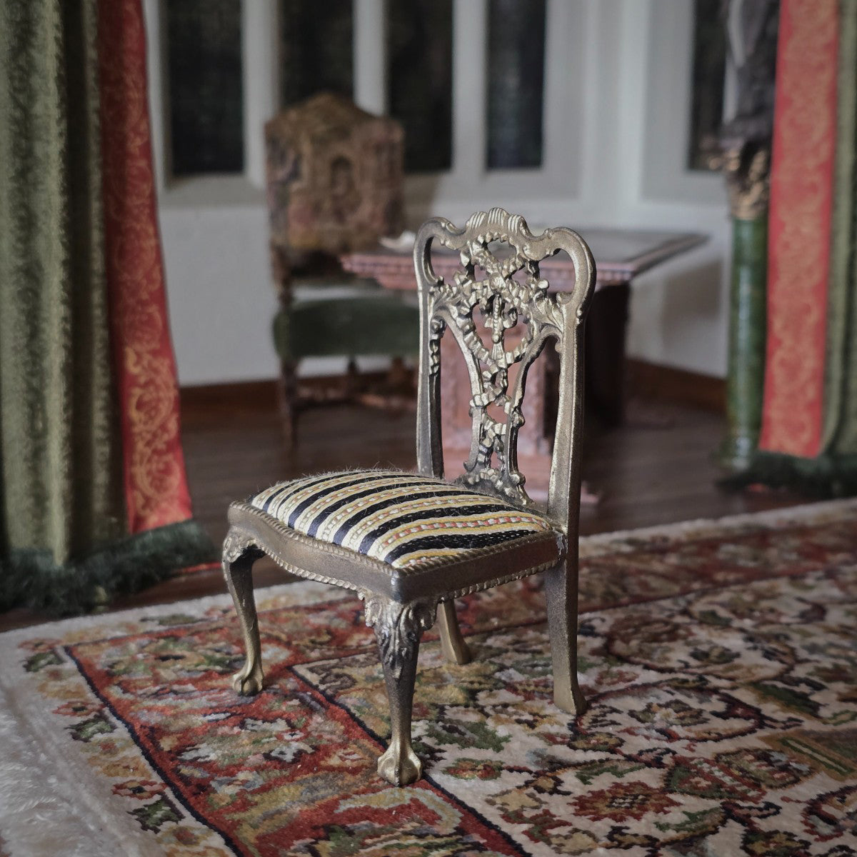 Chippendale-Style Ribbon-Back Side Chair with Silk Upholstered Seat