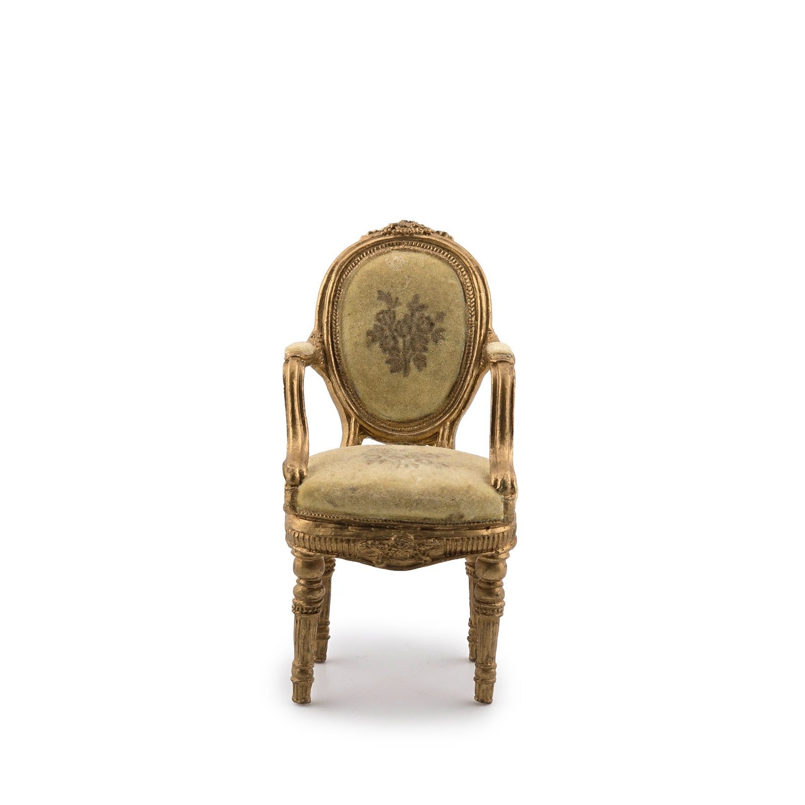 Miniature Dollhouse Vintage Louis XVI Armchair Gold Cast Clay Velvet Upholstery
