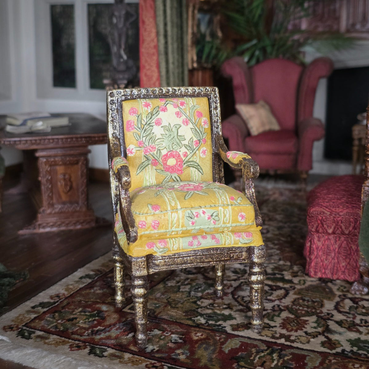 Hand Painted Louis XVI Armchair Gold Clay Decor Furniture Miniature Dollhouse